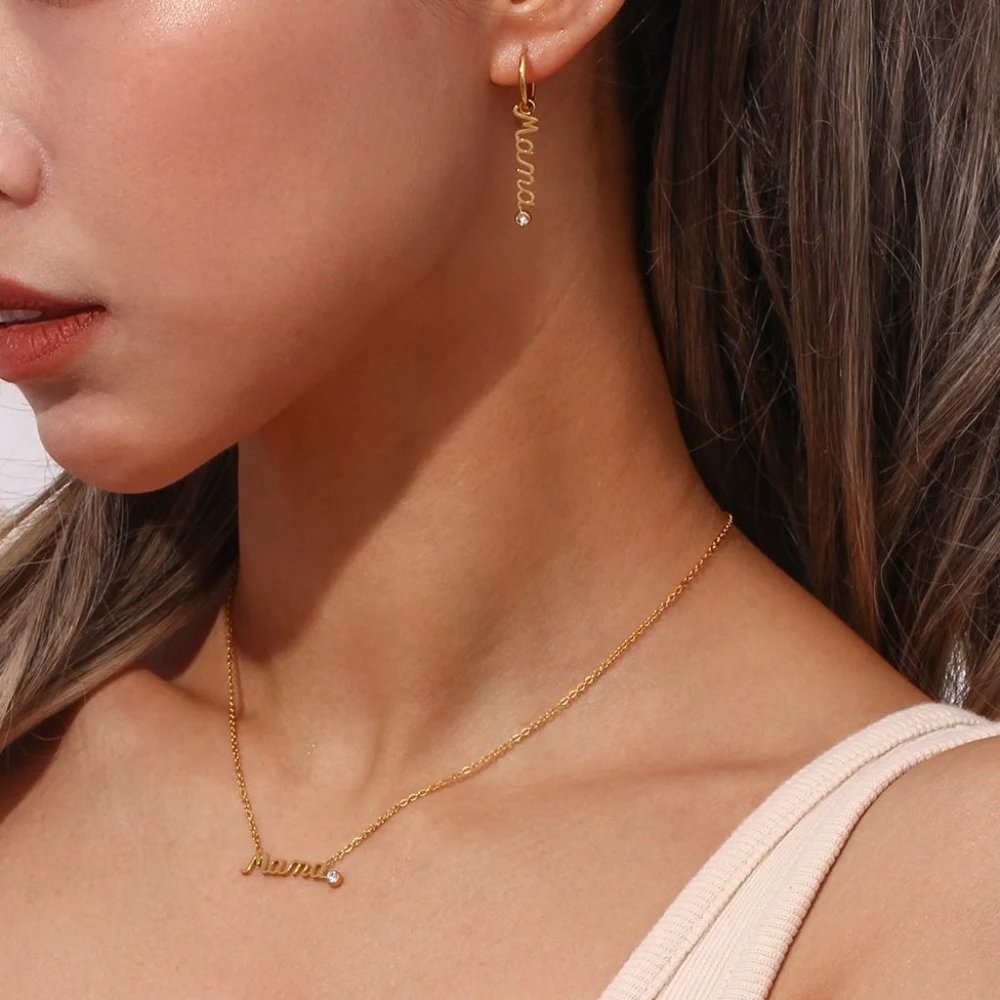 Mama Pendant Necklace Zircon 18K Gold Plated Stainless Steel - Picture 4 of 7